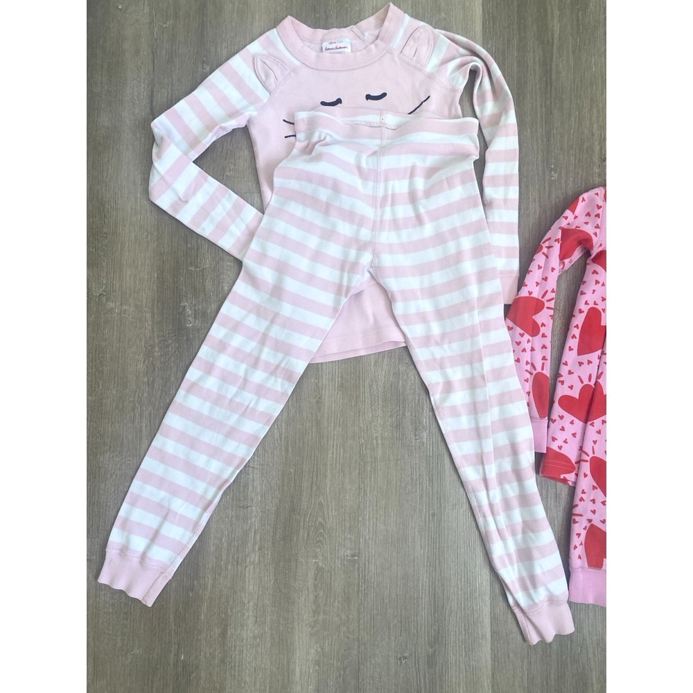 Hanna Andersson Girls Pajamas 8 130 5 110 Set Organic Cotton Pink Cat Hearts Kid - Picture 3 of 7